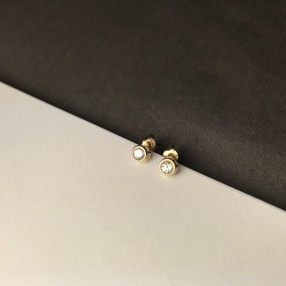 14k earrings gold stud earrings simple earrings minimalist earrings CZ earrings - Picture 3 of 8